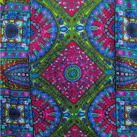 Empire Waist Retro Vintage 1970's Hawaiian Colorful Tapestry & Velvet MIDI DRESS - Picture 1 of 9
